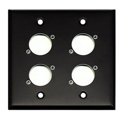 Whirlwind Wall Plate - 2 Gang Black Punched for 4 Whirlwind/Switchcraft D3F